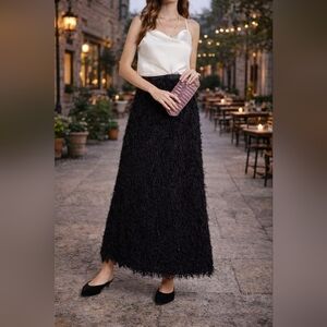 Anthropologie Chantal Feathered Black Maxi Skirt NWT Size L